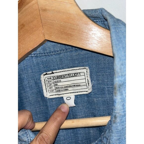 Current/Elliott Womens Tie Front Chambray Shirt Size 0 Western - Picture 3 of 7